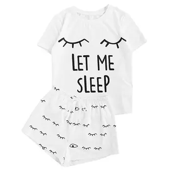 

Simple Printed Women Pajamas Home Short Sleeve Shorts Split Sleepwear new