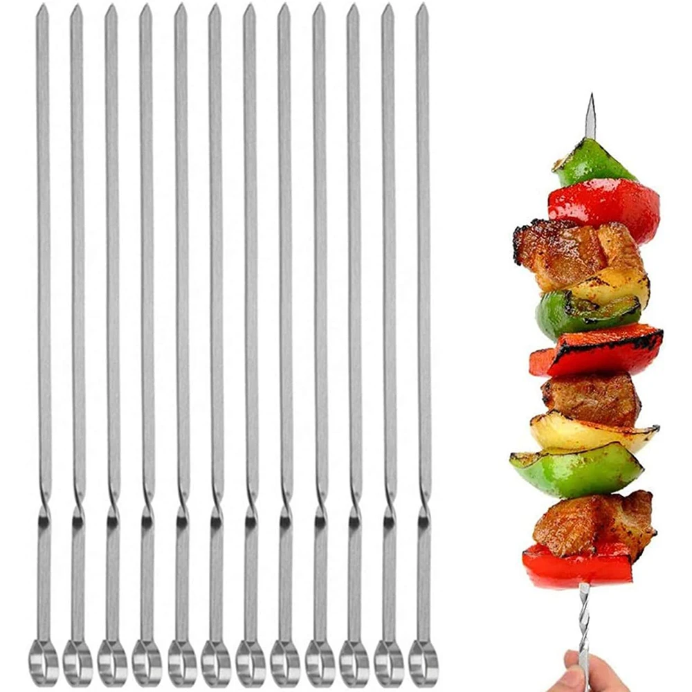 

Kabob Skewers Flat Metal BBQ Barbecue Skewer Long Stainless Steel Shish Kebob Sticks Wide Reusable Grilling Skewers Set for Meat