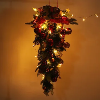

Christmas Creative Upside Down Christmas Tree Rattan Burlap Knot Ball Christmas Tree With Light For Shopping Mall Home Pendant