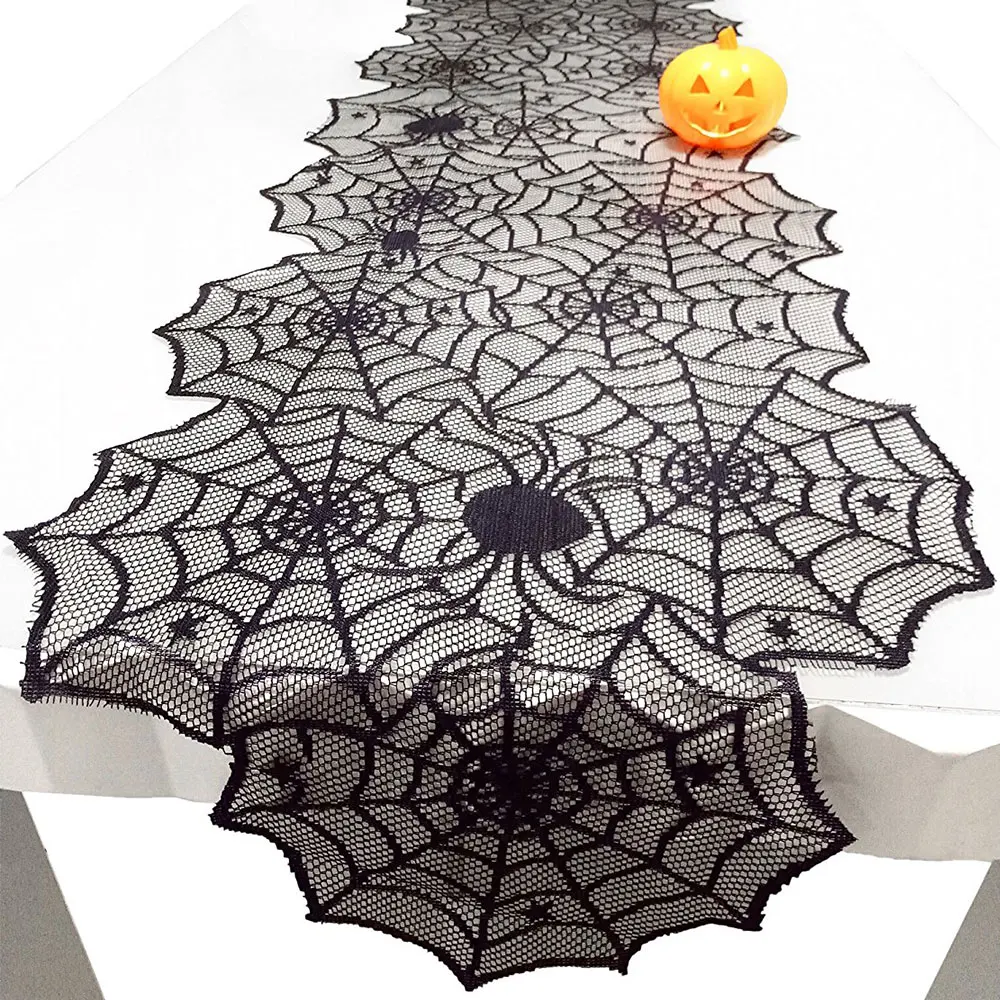 

Table Runner Table Cover Polyester Lace Halloween Spider Wedding Home Tableware Gothic Tablecloth Decorate Kitchen Party Dinner