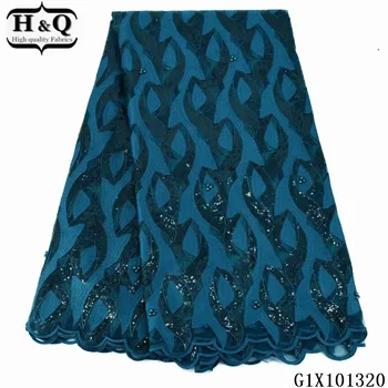 

H&Q latest african sequin lace fabric 2020 high quality embroidery french net lace nigerian tulle fabrics 5 yards/pcs for sewing