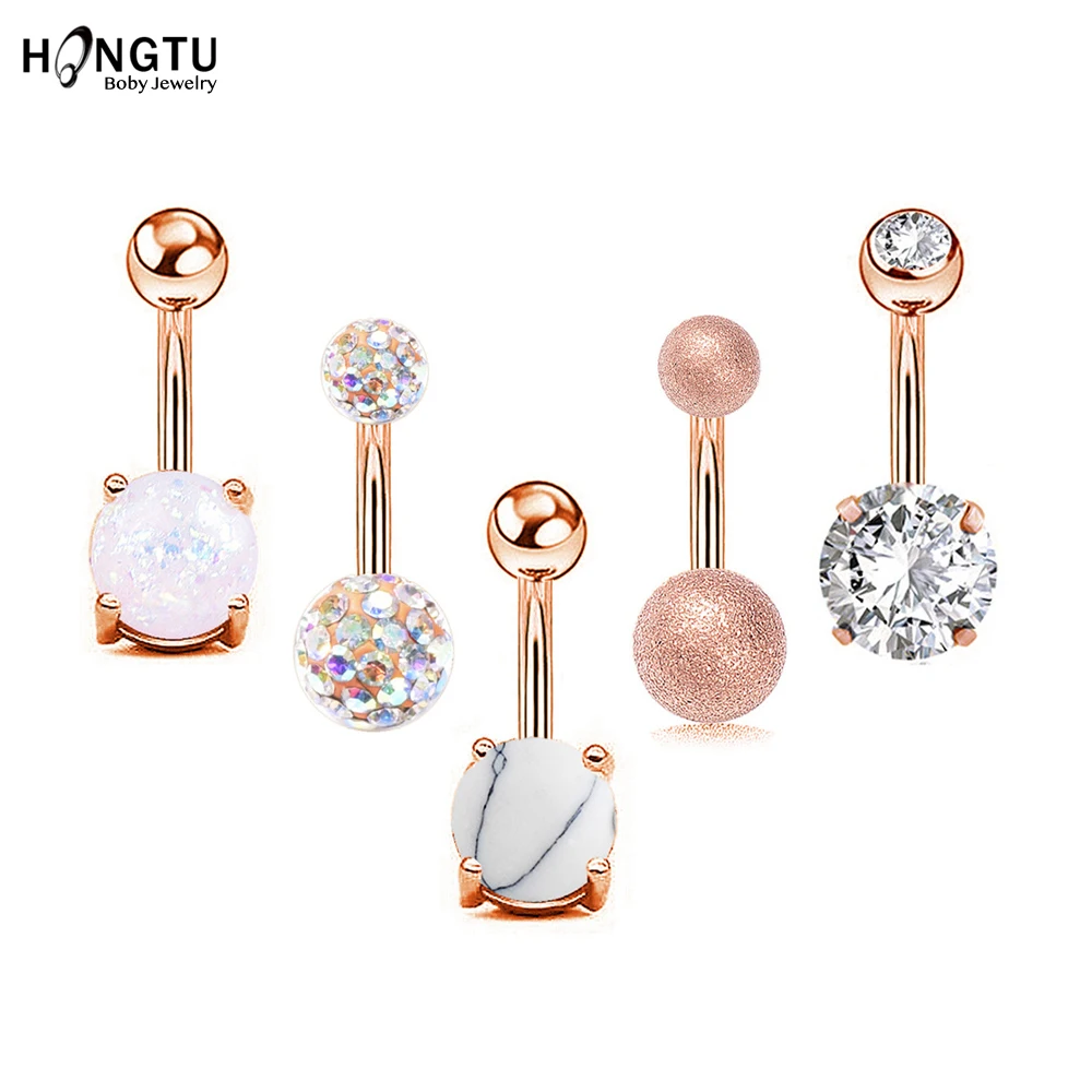 1PC/5PCS Sexy Navel Button Rings for Women Surgical Steel Rhinestone CZ Belly Navel Piercing