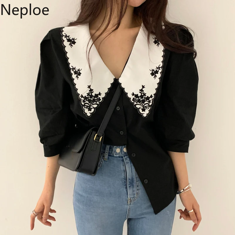 Neploe Blusas Mujer De Moda 2021 элегантные белые рубашки с цветочной вышивкой блузка