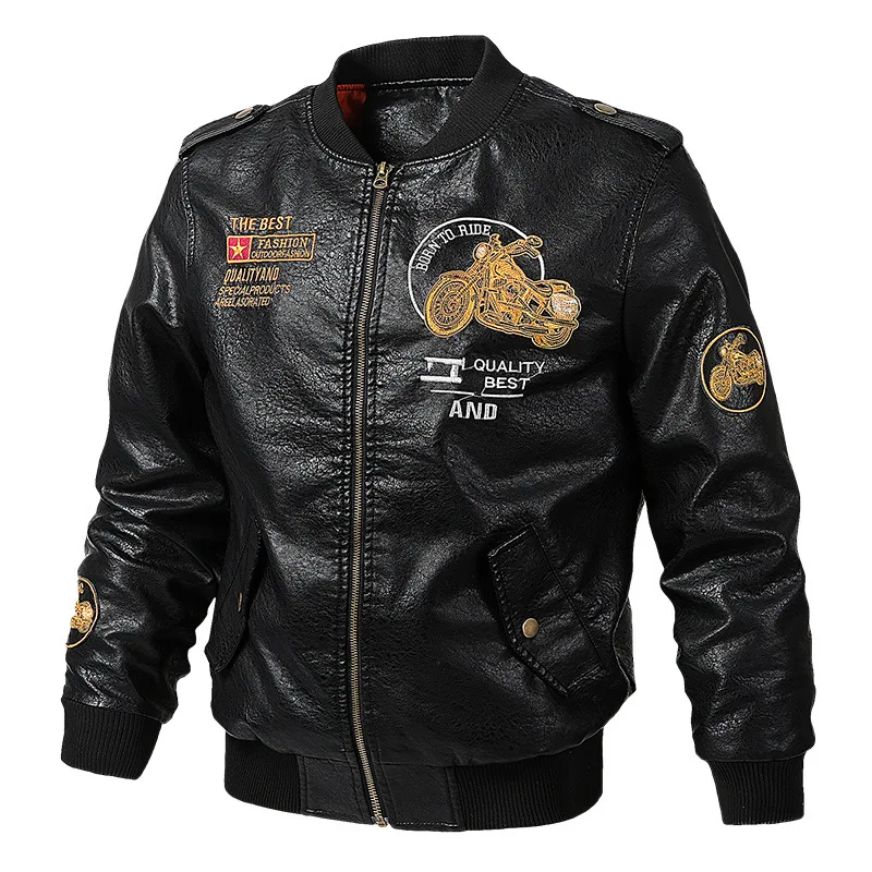 

19 Spring New Style Baseball Uniform Flight Leather Jacket Men's Large Size Loose-Fit Embroidered Locomotive Men's PU Leather