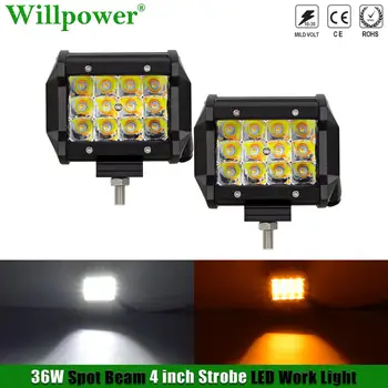 

Offroad Car Amber White Light 36W 4" Strobe LED Spotlights For Jeep 4x4 Truck Moto ATV UTV SUV 4WD Pickup Flash Driving Fog Lamp