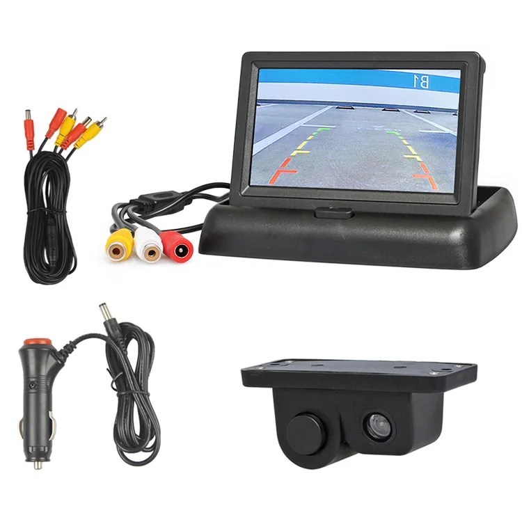 DIYKIT 4,3 дюймов складной цветной TFT lcd монитор для автомобиля заднего вида+ Водонепроницаемый парковочный радар Датчик автомобильная парковочная камера - Цвет: easy connect