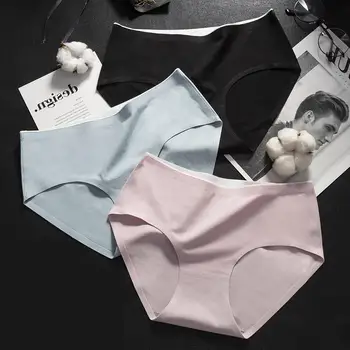 

New Sweet Women's Underwear Mid Waist Seamless Solid Breathable Abdomen Cotton Briefs Soft Comfortable Silky Female Panties