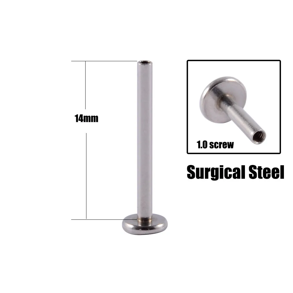 10PCS Surgical Steel Internally Threaded Lip Bar 16G Zircon Top Component For Labret Prong Zircon Ear Tragus Helix Ear Piercing