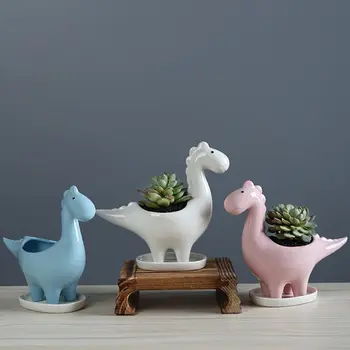 

Cartoon Dinosaur Ceramic Flower Pot Simple Desktop Succulent Plant Potted Vase