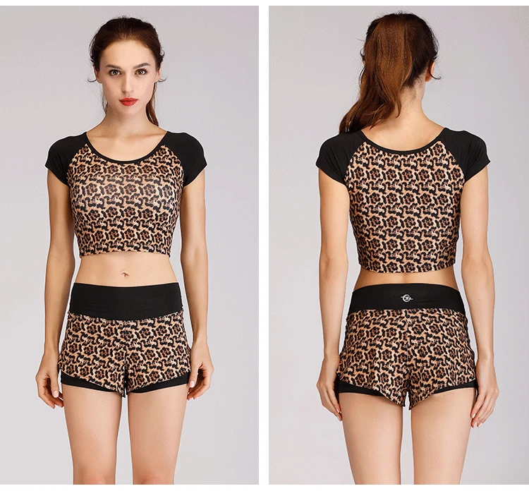 Pinging спортивный костюм для женщин Midriff-baring быстросохнущая Йога набор тонкий Леопардовый камуфляж фитнес-зал одежда спортивная одежда