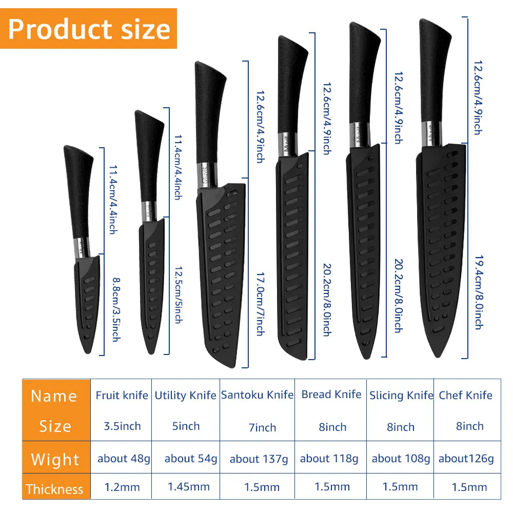 Chef Knives Stainless Steel Knives Tools Black Blade Paring Utility Santoku Chef Slicing Bread Kitchen Accessories Set Tools