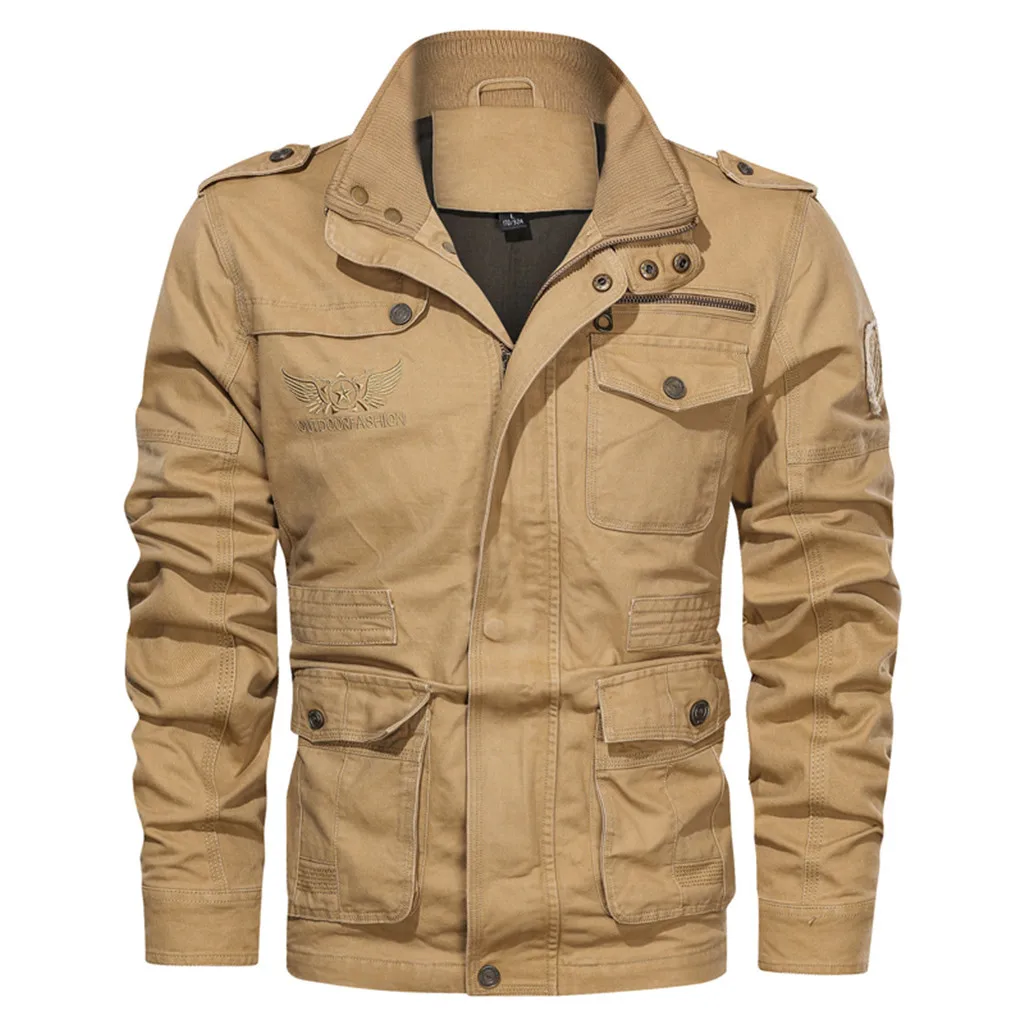 Мужские ветровки куртки джинсовая куртка большого размера однотонная Повседневная кожаная куртка с воротником-стойкой veste homme de marque# y3 - Цвет: Хаки