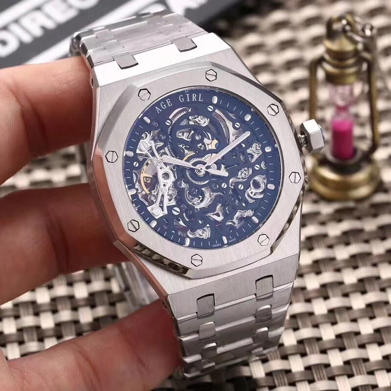  Famous Brand New Automatic Mechanical Self Wind Men Watch Sapphire Transparent Glass Skeleton Rose 