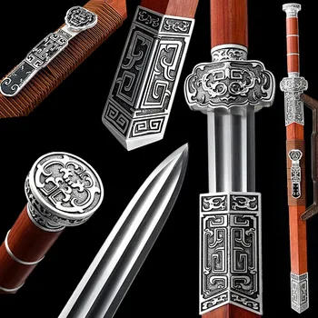 

HandMade High Manganese Steel Double Edge Sharp Chinese KungFu Jian Sword WuShu Battle Han Jian