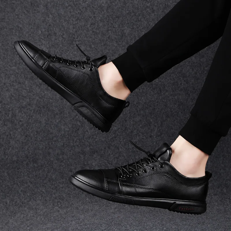 Classic Sneakers Men Casual Leather Shoes Male Lace-Up Genuine Leather Flats Fashion Korean Simple Footwear Size 47 mens shoes