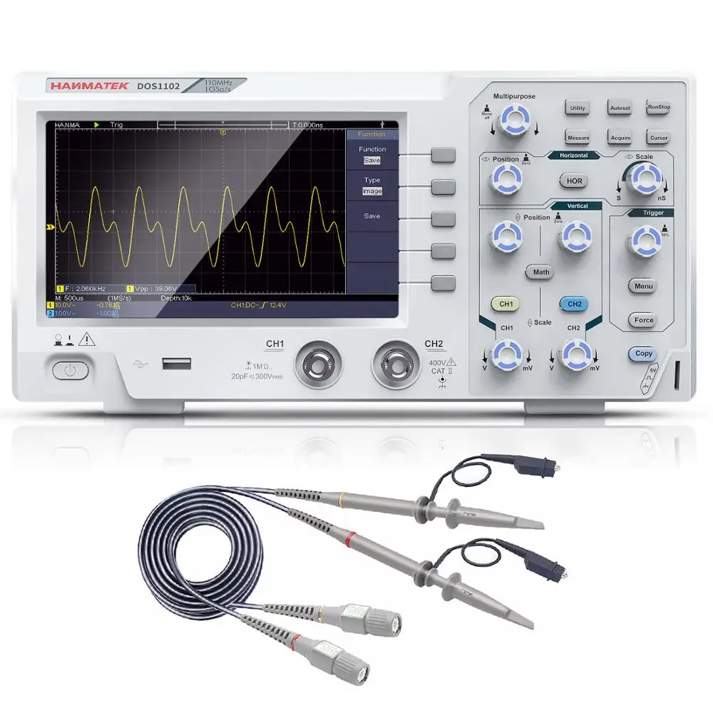 

100MHz dual channel digital oscilloscope 1gsa/s 7 inch color LCD display 800*480 pixels