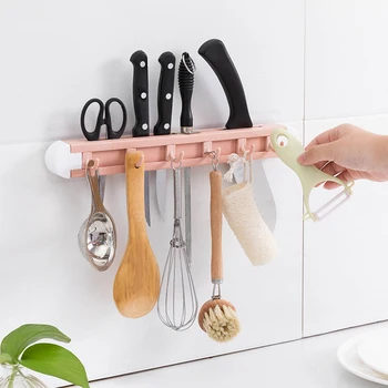 

Multifunctional Kitchen Storage Rack Wall Mount Plastic Towels Hanging Wrought Hook Home Seamless Kitchen Gabgets Organizer 1Pc