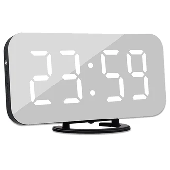 

Digital LED Alarm Clock Snooze Display Time Night Mirror LED Table Desk Kids Alarm Clock 2 USB Ports Phone Charging
