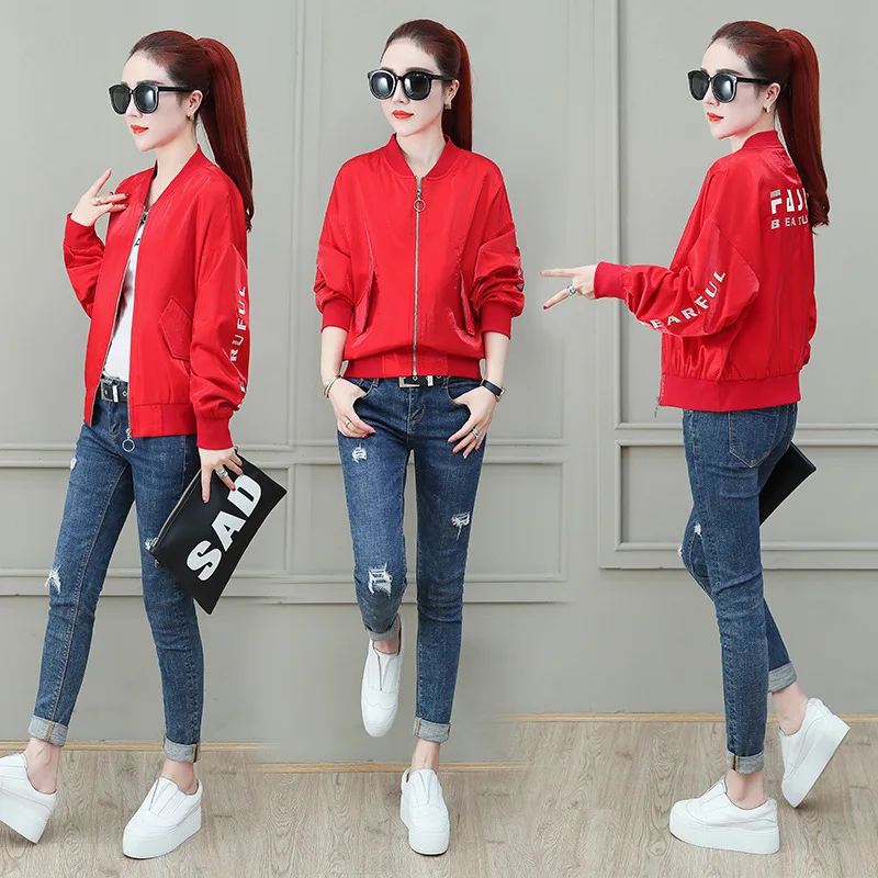 

Autumn Hong Kong Style Lettered Bright Surface Short Jacket Women's 2019 New Style Harajuku-Style Loose-Fit Student BF Jacket 08
