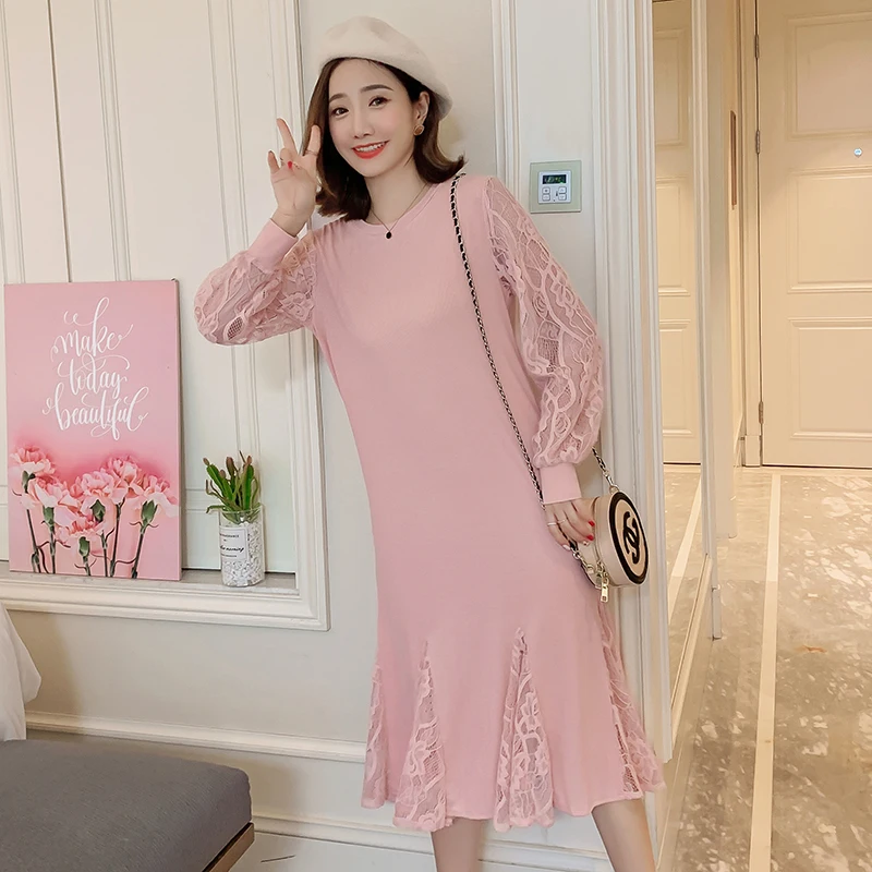 

8866# Lace Patchwork Ruffle Maternity Nursing Dress Autum Korean Fashion Clothes for Pregnant Women Fall Pregnancy Party Dress