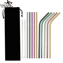 8 stücke Strohhalme + 2 stücke Brushs Metall Trinken Stroh Edelstahl Reusable Strohhalme Für Bier Obst Saft Trinken(China)