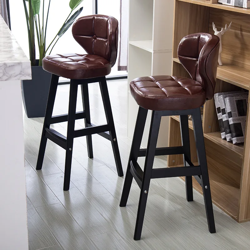 

Yulai cegar xuan Solid Wood Bar Chair High Stool Household Library Backrest Bar Stool Simple Retro Coffee Shop Cash Storage Fron