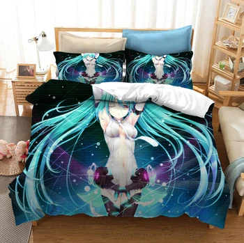 

Comic Hatsune Miku Bedding Set Bedroom Decor Hypoallergenic Quilt Cover 1PC Duvet Cover with Pillowcase Dropship
