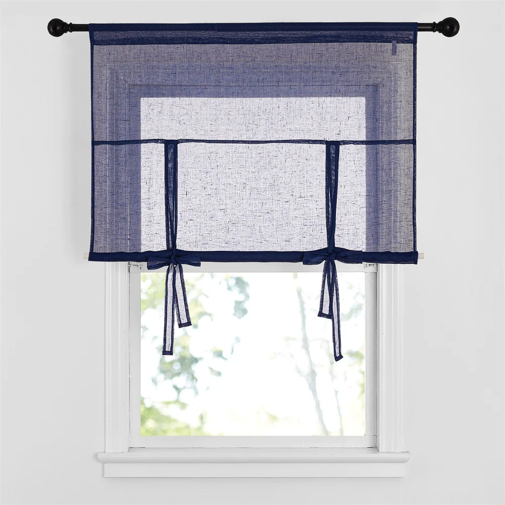 NICETOWN 1PC Tie Up Shade Rod Pocket Sheer Curtain Modern Solid European and American Style for Kitchen Small Window