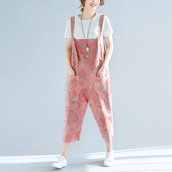 

Women Bandage Jumpsuit Free Size Loose Casual Denim Rompers Womens Jumpsuits High Waist Ankle-Length Wide Leg Overalls for Women