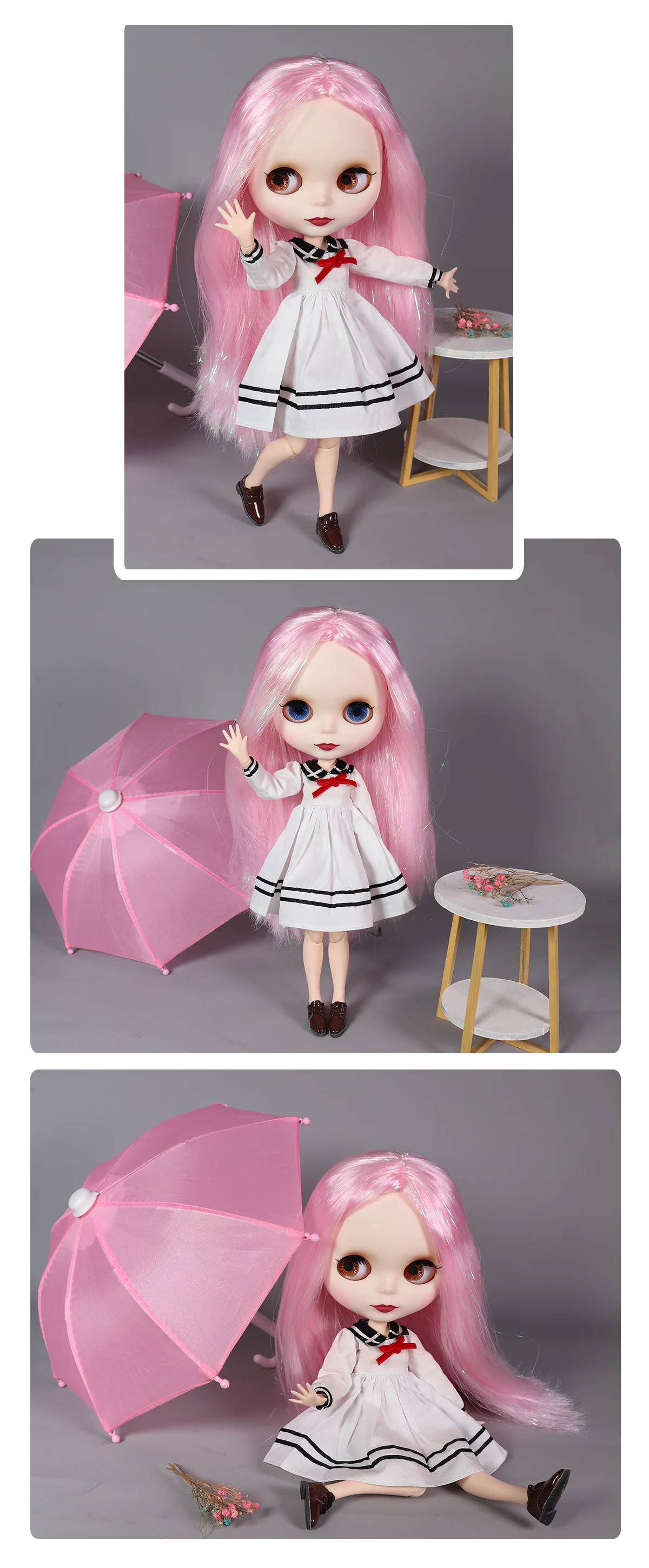 Neo Blythe Doll with Pink Hair, White Skin, Matte Cute Face & Custom Jointed Body 1