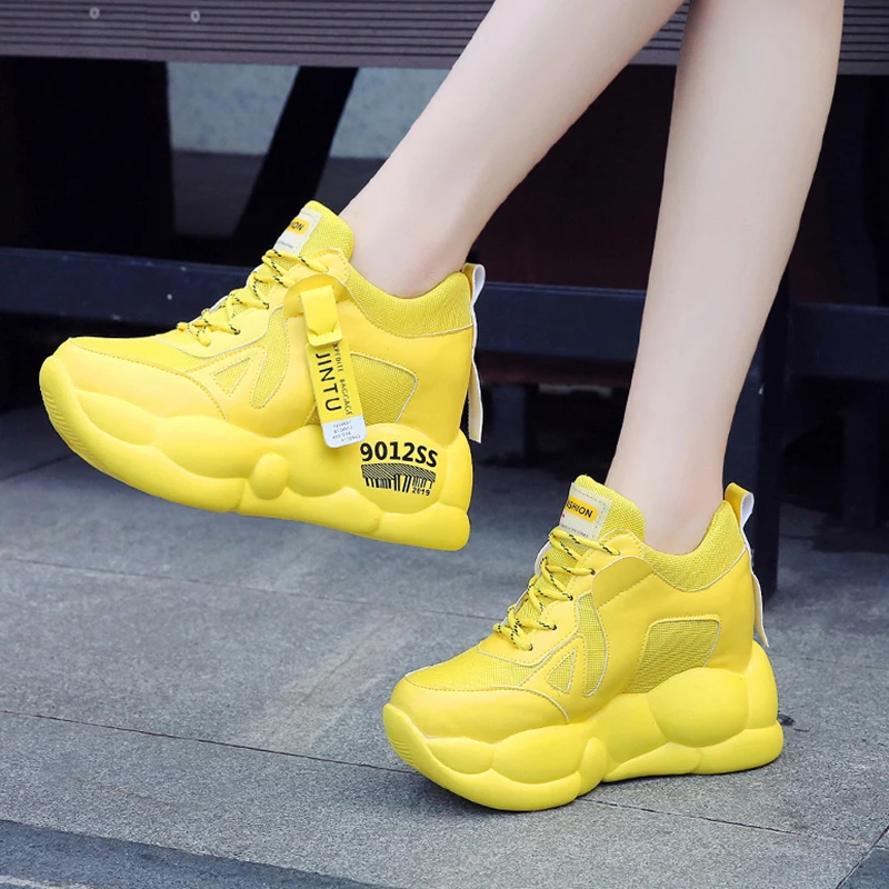 Rimocy Autumn Casual Shoes Woman High Platform Lace Up Sneakers Women Thick Bottom Hidden Heels Vulcanize Shoes Mujer