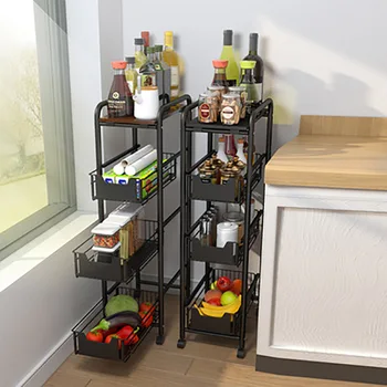 

Movable Kitchen Corner Storage Shelf Corner Spices Bottle Organizer Dishes Drying Rack With Wheels Bathroom Gap Sundries Stand