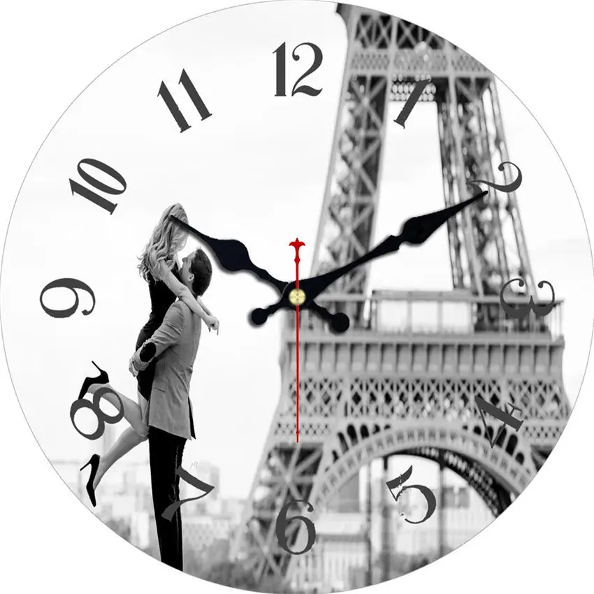WONZOM Gray Lovers Tower Wooden Cardboard Wall Clock European Retro for Chic Home Office Cafe Decor Silent | Дом и сад