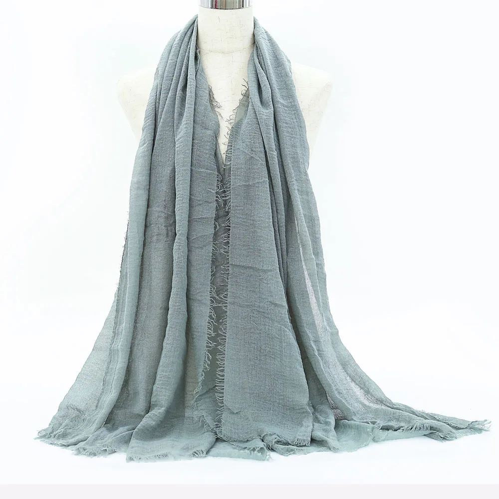 Мусульманский женский шарф-хиджаб, одноцветная шаль из хлопка и льна, шаль, платок для женщин, женский платок, мусульманская накидка, тюрбан - Цвет: 32