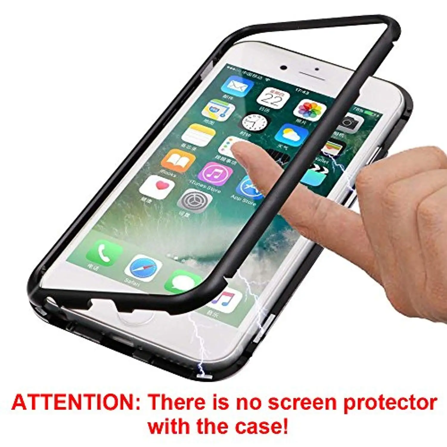 Магнитный адсорбционный металлический+ чехол из закаленного стекла для iphone XS MAX XR 6 7 8 Plus, чехлы для iphone 8 [без переднего стекла]