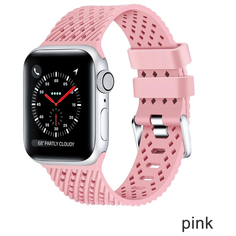Pink Водонепроницаемый ремешок для Apple Watch 5 iwatch полосы 42 мм силиконовый ремешок 44 мм 40 мм pulseira браслет умные часы аксессуары петля - Цвет ремешка: Pink