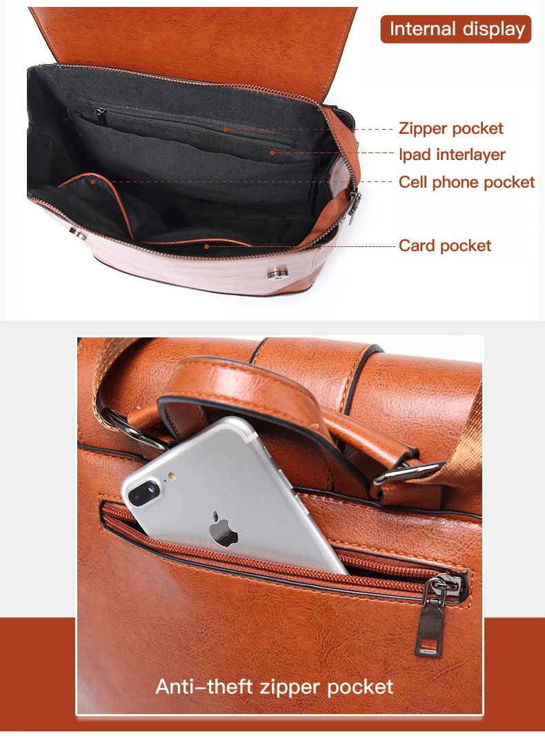 Женский рюкзак из высококачественной масляной кожи, многофункциональная женская сумка с квадратной пряжкой, винтажные рюкзаки на плечо, mochila escolar XA532H