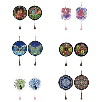 

2pcs DIY Special Shape Diamond Painting Pendant With Tassels Tree Embroidery Painting Pendant Cross Stitch Kits Home Decor