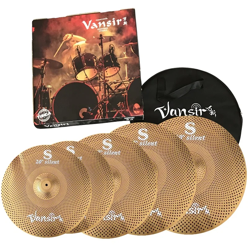 

Vansir Gold Color Low Volume 5PCS Cymbal Set 14''HH+16''+18'' Crash+20'' Ride with Bag