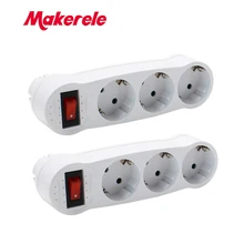 La UE adaptador de corriente estándar toma para expansión 6A 250V estilo alemán Plug 1 a 3 MK-AJ-1C3EU