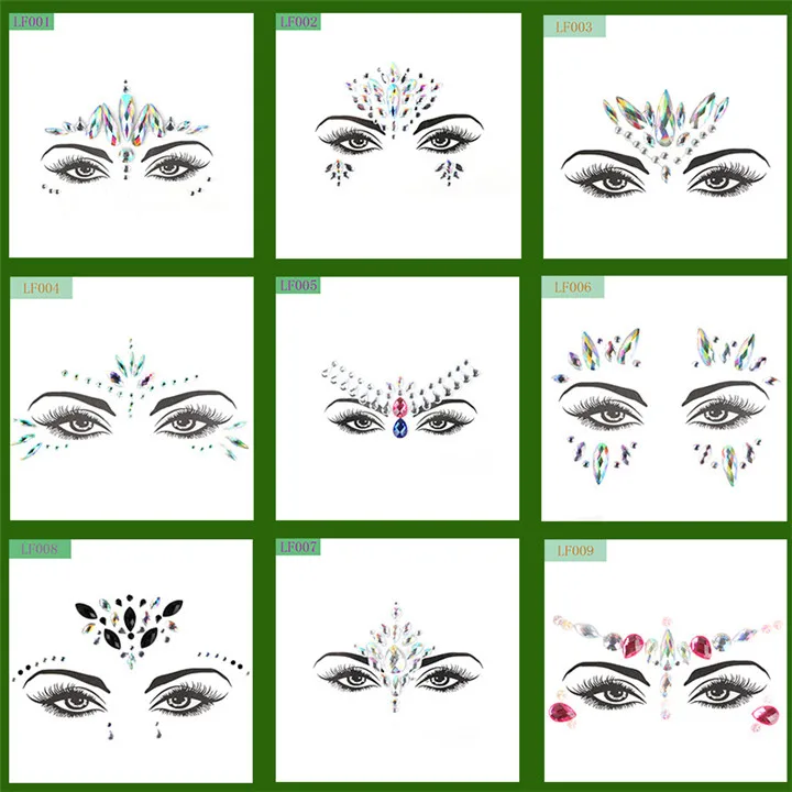 2  Acrylic Rhinestone Face Stickers Women Halloween Christmas Birthday Party Decor Environmentally Colorful Crystal Face Stickers