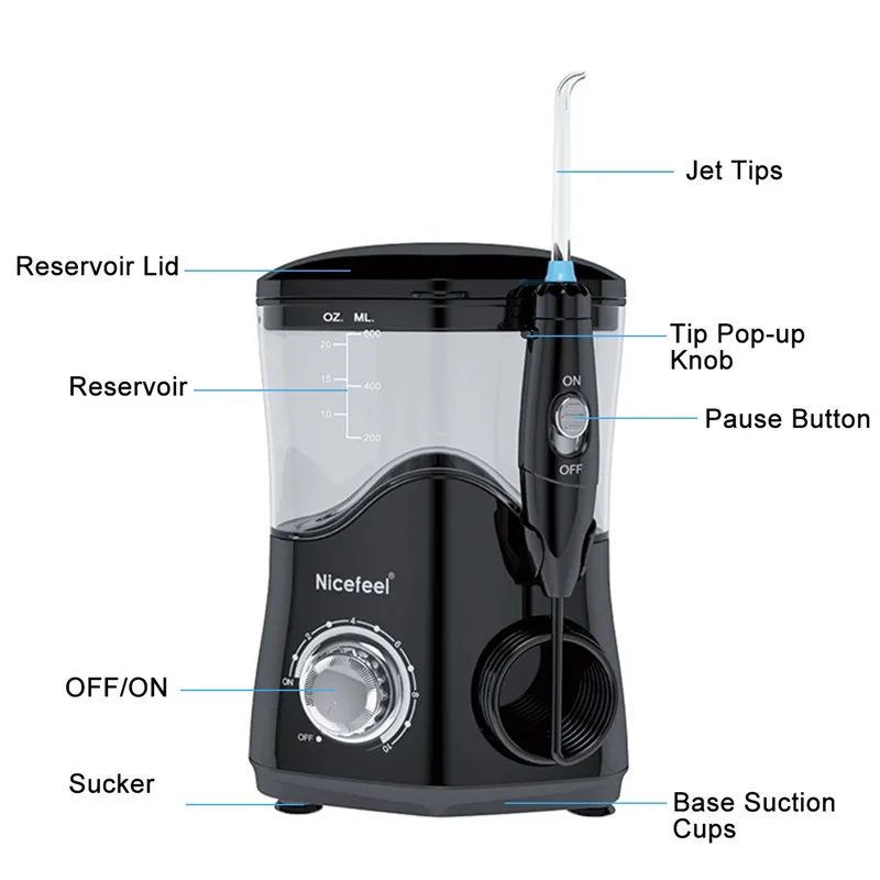 Nicefeel  Eletric  Irrigator  ޽ Flosser ġ Ʈ ġ Ŭ ̵ Ʈ 600ml  ũ & 7 
