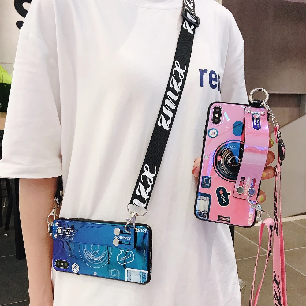For Huawei Honor 10 9 Lite Retro 3D Camera Stand Lanyard Holder Soft phone Case 8X 8C 7A V10 Y6 Y7 Prime 2018 Y9 2019 | Мобильные
