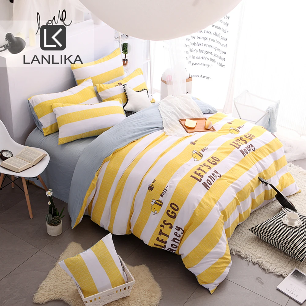 Lanlika мультфильм пчела желтый Комплект постельного белья Мягкий пододеяльник