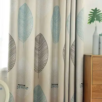 Modern Printed Leaf Blackout Curtains for Living Room, Thick Curtain, Window for Bedroom, Kitchen Blinds, Finished Drape Door