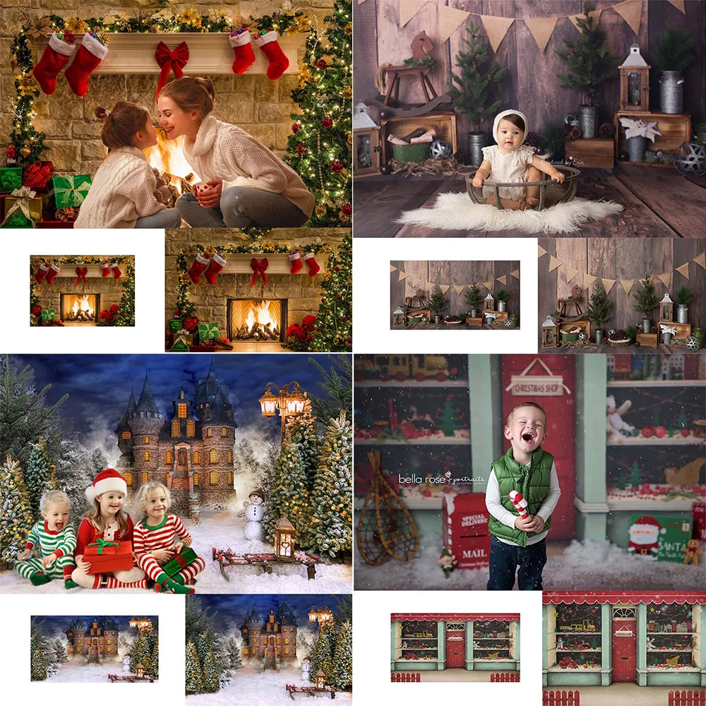 Christmas Fireplace Photography Backdrop Winter Children Adult Portrait Background for Photo Studio Xmas Family Video Props | Электроника