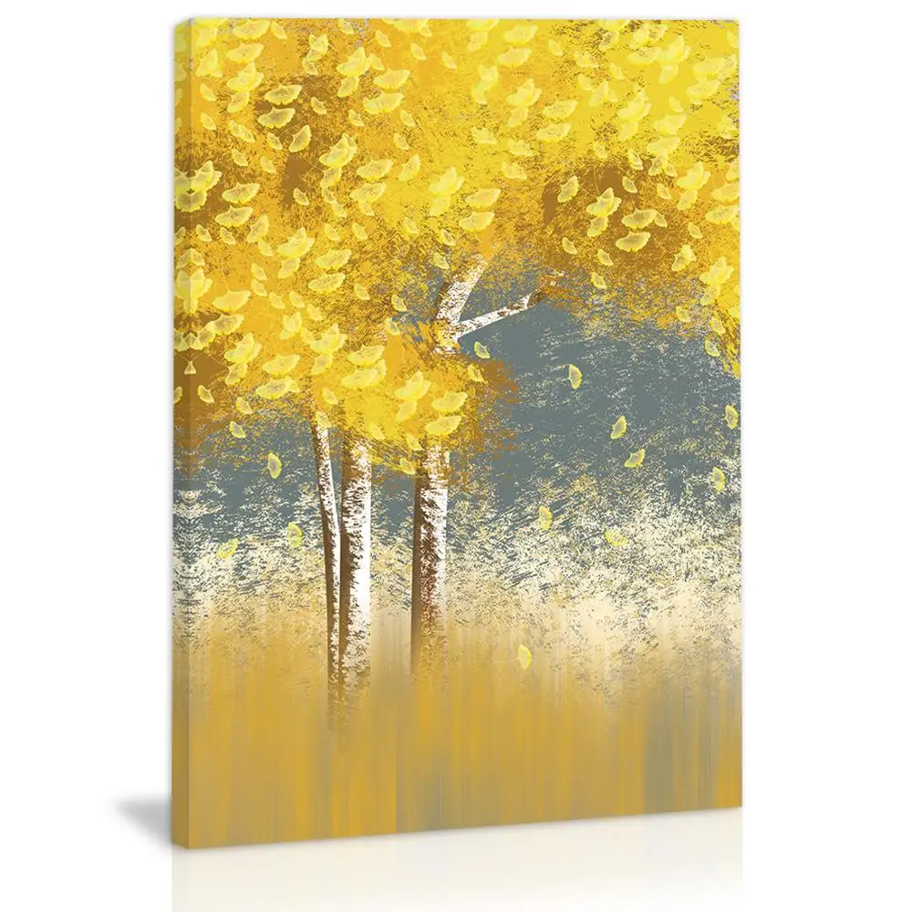 

Golden Autumn Tree Leaves Wall Art Decor Modern Abstract Canvas Painting Kitchen Prints Pictures for Home Living Dining Room