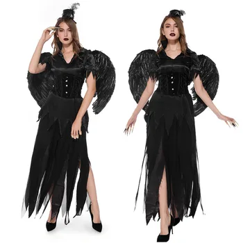 

Cosplay Women Halloween Costumes Adult Witch Black and White Angel Demon Long Dress Cosplay Witch Costume Plus Size