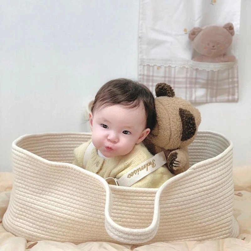 L41D 휴대용  모세 바구니 캐리어 코튼 로프 짠 용 침대  잠자는 침대 요람 요람 보육 장식