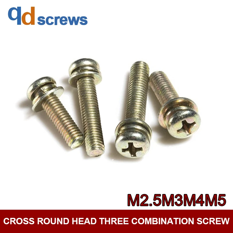 

4.8 M2.5M3M4M5 Cross Recessed Pan Head Screws,Single Coil Spring Lock Washer And Plain Washers Assemblies GB9074.4